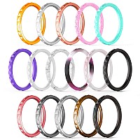 Thunderfit Thin And Stackable Silicone Rings 16 Rings Women Silicone Wedding Bands Diamond Pattern Width 25Mm Thicknes