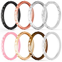 Thunderfit Thin And Stackable Silicone Rings 8 Rings Women Silicone Wedding Bands Diamond Pattern Width 25Mm Thickness