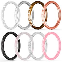 Thunderfit Thin And Stackable Silicone Rings 8 Rings Women Silicone Wedding Bands Diamond Pattern Width 25Mm Thickness