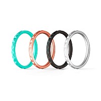 Thunderfit Thin And Stackable Silicone Rings 4 Rings Women Silicone Wedding Bands Diamond Pattern Width 25Mm Thickness