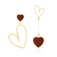 Linawe Gold Heart Earrings For Women Trendy Red Mismatched Asymmetric Love Stud Drop Dangle Dangling Long Big Statement Funky Je