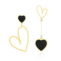 Linawe Black Gold Heart Earrings For Women Trendy Mismatched Love Stud Drop Dangle Asymmetric Dangling Big Long Statement Fashio