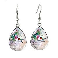 Earringshummingbird Tear Drop Earring Glass Dome Photo Jewelry Bird Art Earrings Morning Glory And Hummingbird