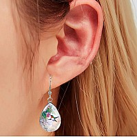 Earringshummingbird Tear Drop Earring Glass Dome Photo Jewelry Bird Art Earrings Morning Glory And Hummingbird