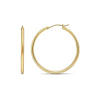 14K Yellow Gold Classic Shiny Polished Round Hoop Earrings 2Mm Tube 40Mm 16 Inch