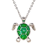 Kelistom Sea Turtle Pendant Necklace For Women Men Girls Boys Silver Plated Link Chain Animal Jewlery Green