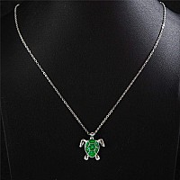 Kelistom Sea Turtle Pendant Necklace For Women Men Girls Boys Silver Plated Link Chain Animal Jewlery Green