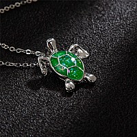 Kelistom Sea Turtle Pendant Necklace For Women Men Girls Boys Silver Plated Link Chain Animal Jewlery Green