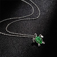 Kelistom Sea Turtle Pendant Necklace For Women Men Girls Boys Silver Plated Link Chain Animal Jewlery Green