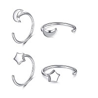 925 Sterling Silver Moon Star Hoop Earrings For Women Crescent Moon Hug Half Open Huggie Earrings Set 2 Pairs