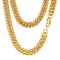 Findchic Thick Gold Chain 18K Gold Plated Miami Cuban Chain Double Curb Link Necklace For Men 12Mm 30Inch