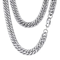 Findchic Thick Cuban Chain Necklace Stainless Steel Double Curb Chain 12Mm 22 Mens Rapper Link