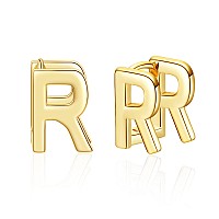 Initial Stud Earrings For Women 14K Gold Plated Letter R Earrings Valentines Day Jewelry Gifts