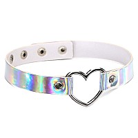 Ethoon Love Heart Choker Pu Leather Choker Necklace Goth Choker Collar Chain Laser Silver