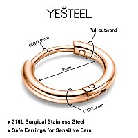 8Mm Surgical Steel Hoop Earrings Rose Gold Huggie Hoop Earrings For Women Men Hypoallergenic Small Hugging Sleeper Hoop Earrin