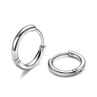 10Mm Surgical Steel Hoop Earrings Silver Huggie Earrings Mens Hoop Earrings For Sensitive Ear Hypoallergenic 316L Surgical Sta