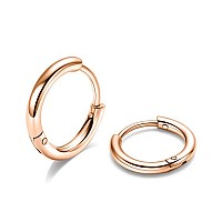 10Mm Surgical Steel Hoop Earrings Rose Gold Small Huggie Earrings For Women Sensitive Ears Huggy Hoops 18G Hypoallergenic Hoop