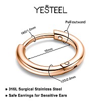 10Mm Surgical Steel Hoop Earrings Rose Gold Small Huggie Earrings For Women Sensitive Ears Huggy Hoops 18G Hypoallergenic Hoop