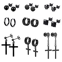 Newitin 9 Pairs Stainless Steel Stud Earrings For Men Hypoallergenic Earrings Unisex Punk Earrings Hoop Earrings Hinged Dangle C