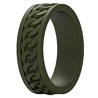 Thunderfit Silicone Wedding Ring For Men 1 Ring Chain Pattern Rubber Engagement Bands 7Mm Wide 2Mm Thick 1 Ring Olive