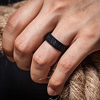 Thunderfit Silicone Wedding Ring For Men 4 Rings Chain Pattern Rubber Engagement Bands 7Mm Wide 2Mm Thick Black Dark Gr