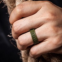 Thunderfit Silicone Wedding Ring For Men 1 Ring Chain Pattern Rubber Engagement Bands 7Mm Wide 2Mm Thick 1 Ring Olive