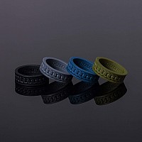 Thunderfit Silicone Wedding Ring For Men 4 Rings Chain Pattern Rubber Engagement Bands 7Mm Wide 2Mm Thick Black Dark Gr