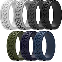 Thunderfit Silicone Wedding Ring For Men 7 Rings Chain Pattern Rubber Engagement Bands 7Mm Wide 2Mm Thick 13514 23Mm