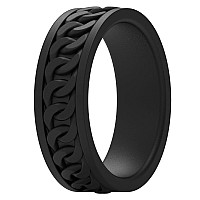 Thunderfit Silicone Wedding Ring For Men 1 Ring Chain Pattern Rubber Engagement Bands 7Mm Wide 2Mm Thick 1 Ring Black