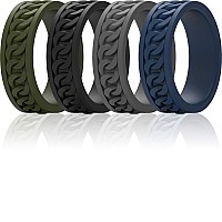 Thunderfit Silicone Wedding Ring For Men 4 Rings Chain Pattern Rubber Engagement Bands 7Mm Wide 2Mm Thick Black Dark Gr