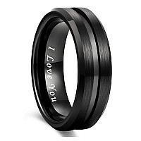 Greenpod 8Mm Black Tungsten Wedding Band Ring For Men Grooved Center Brush Finish Engraved I Love You Comfort Fit Size 75