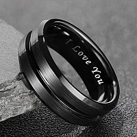 Greenpod 8Mm Black Tungsten Wedding Band Ring For Men Grooved Center Brush Finish Engraved I Love You Comfort Fit Size 75