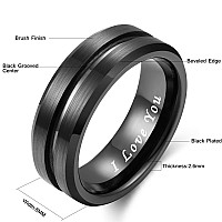 Greenpod 8Mm Black Tungsten Wedding Band Ring For Men Grooved Center Brush Finish Engraved I Love You Comfort Fit Size 75