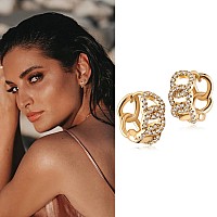 Myears Women Chain Link Earrings Gold Huggie Chunky Hoop Diamond Cubic Zirconia 14K Gold Filled Small Simple Handmade Hypoallerg