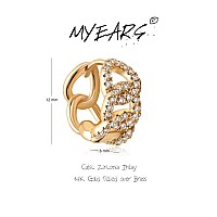 Myears Women Chain Link Earrings Gold Huggie Chunky Hoop Diamond Cubic Zirconia 14K Gold Filled Small Simple Handmade Hypoallerg