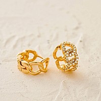 Myears Women Chain Link Earrings Gold Huggie Chunky Hoop Diamond Cubic Zirconia 14K Gold Filled Small Simple Handmade Hypoallerg