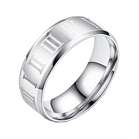 Pauro Unisex Stainless Steel Jewelry 8Mm Classic Roman Numerals Couple Ring Wedding Band Silver Size 8