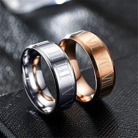 Pauro Unisex Stainless Steel Jewelry 8Mm Classic Roman Numerals Couple Ring Wedding Band Silver Size 8