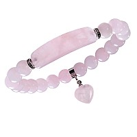 Tumbeelluwa Healing Stone Bracelet 8Mm Beads Chakra Crystal Energy Heart Charm Bracelet Handmade Jewelry For Women Rose Quartz