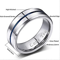 Greenpod 8Mm Tungsten Carbide Rings Silver Blue High Polished Beveled Edge Wedding Band For Men Women Engraved I Love You Size 1