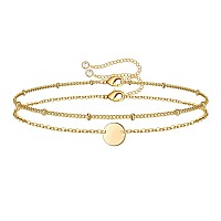 Dainty Layered Bracelets For Women 14K Gold Filled Layering Beads Bracelet Tiny Gold Layered Coin Chain Bracelets For Women Jew