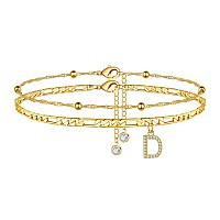 Ursteel Ankle Bracelets For Women D Initial Anklet 14K Gold Plated Dainty Adjustable Layered Figaro Chain With Cz Letter D Init