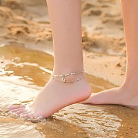 Ursteel Ankle Bracelets For Women D Initial Anklet 14K Gold Plated Dainty Adjustable Layered Figaro Chain With Cz Letter D Init