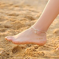 Ursteel Ankle Bracelets For Women D Initial Anklet 14K Gold Plated Dainty Adjustable Layered Figaro Chain With Cz Letter D Init