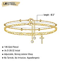 Ankle Bracelets For Women T Initial Anklet 14K Gold Plated Dainty Adjustable Layered Initial Anklets Set Beaded Chain Figaro Ch