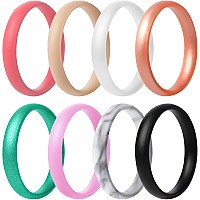 Thunderfit Super Thin Stackable Silicone Rings Wedding Bands 8 Rings 3Mm Width 15Mm Thickness 354 149Mm