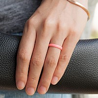 Thunderfit Super Thin Stackable Silicone Rings Wedding Bands 4 Rings 3Mm Width 15Mm Thickness Black Marble Light Pink F