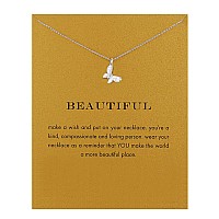 Baydurcan Butterfly Necklace Butterfly Pendant Necklace With Message Card Gift Card Silver Butterfly