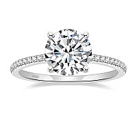 Eamti 925 Sterling Silver 35 Carat Round Solitaire Cubic Zirconia Engagement Ring Halo Promise Ring Size 5