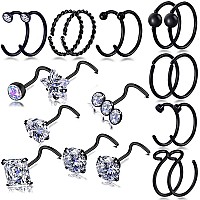 20G Black Surgical Steel Nose Screw Nose Stud Nose Rings Hoops Nose Hoop For Women Men